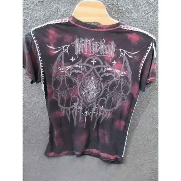 Affliction Live Fast Men’s XL Thin T-Shirt Red Black Gothic Cross Stitch USA - Picture 14 of 16